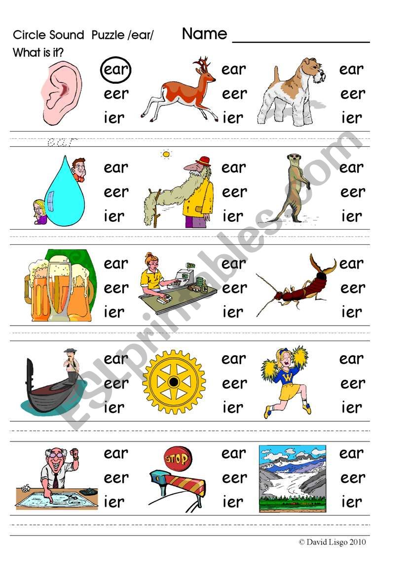 Circle Sound Puzzle 11 Phonics The ear Sound ESL Worksheet By David Lisgo