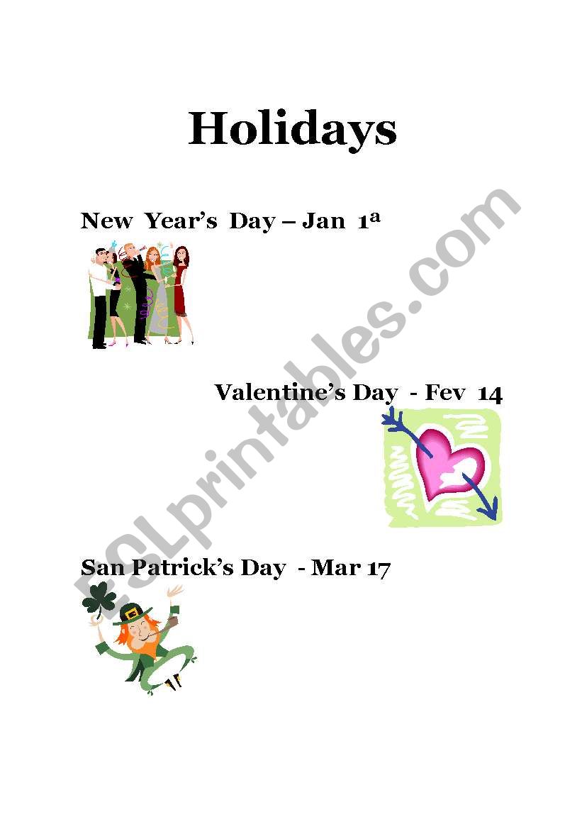 Holidays worksheet