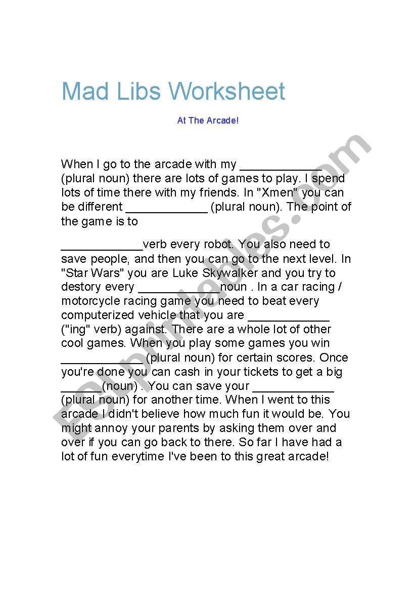 Mad Lib worksheet