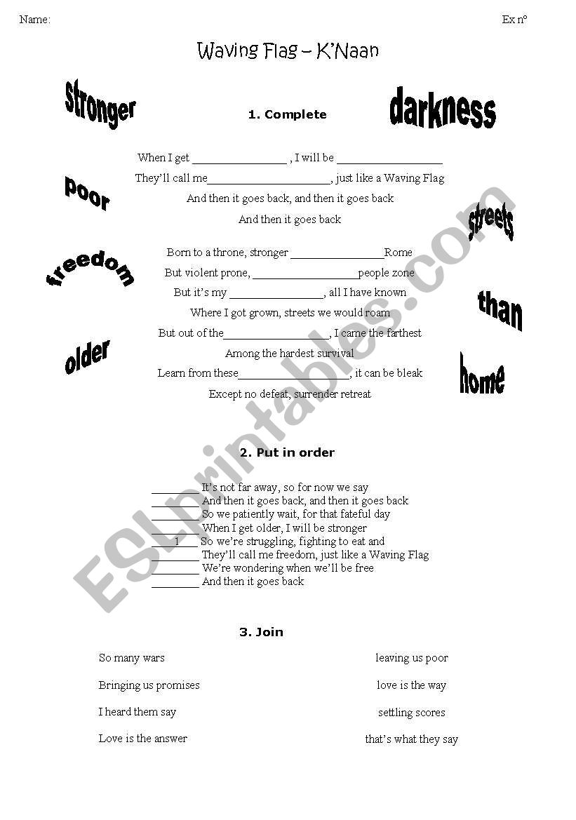 Waving Flag - Song worksheet