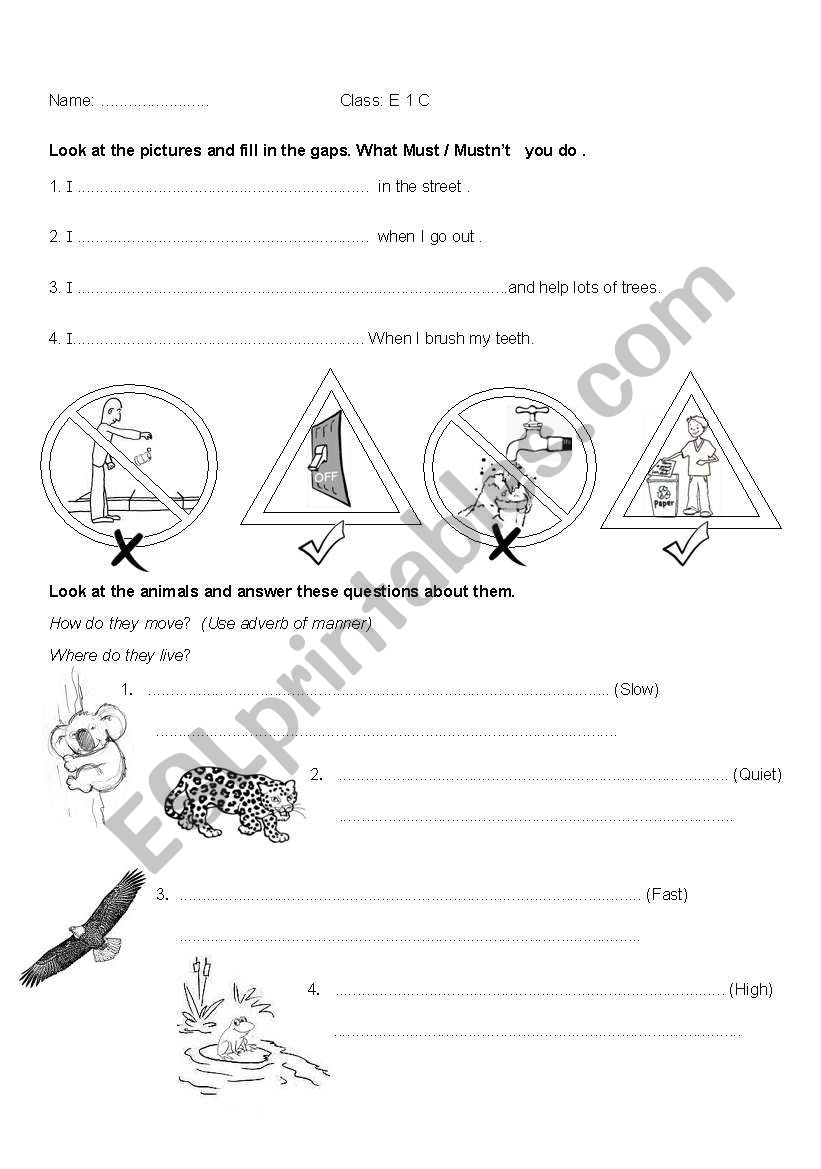 Must & Adv of Manner worksheet