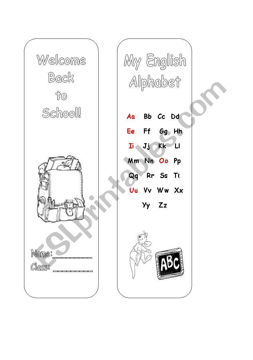 Back to school book mark worksheet