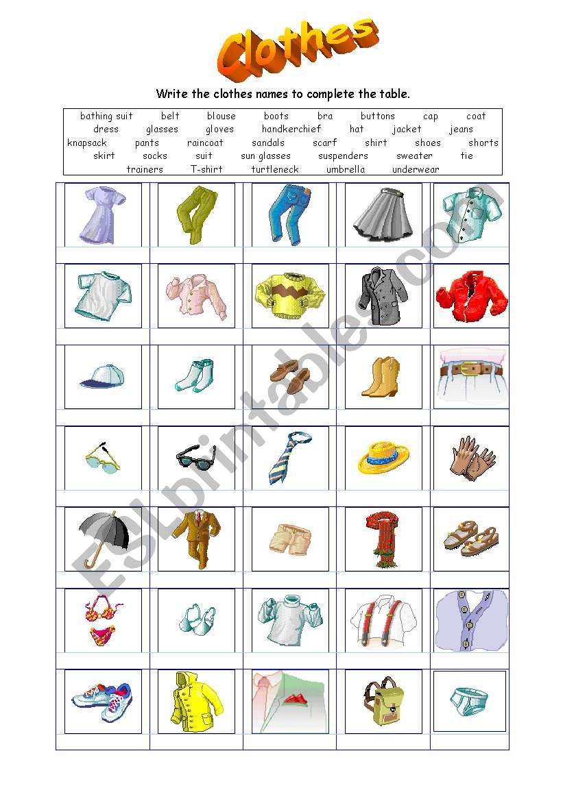 Clothing vocabulary - ESL worksheet by mmatenci