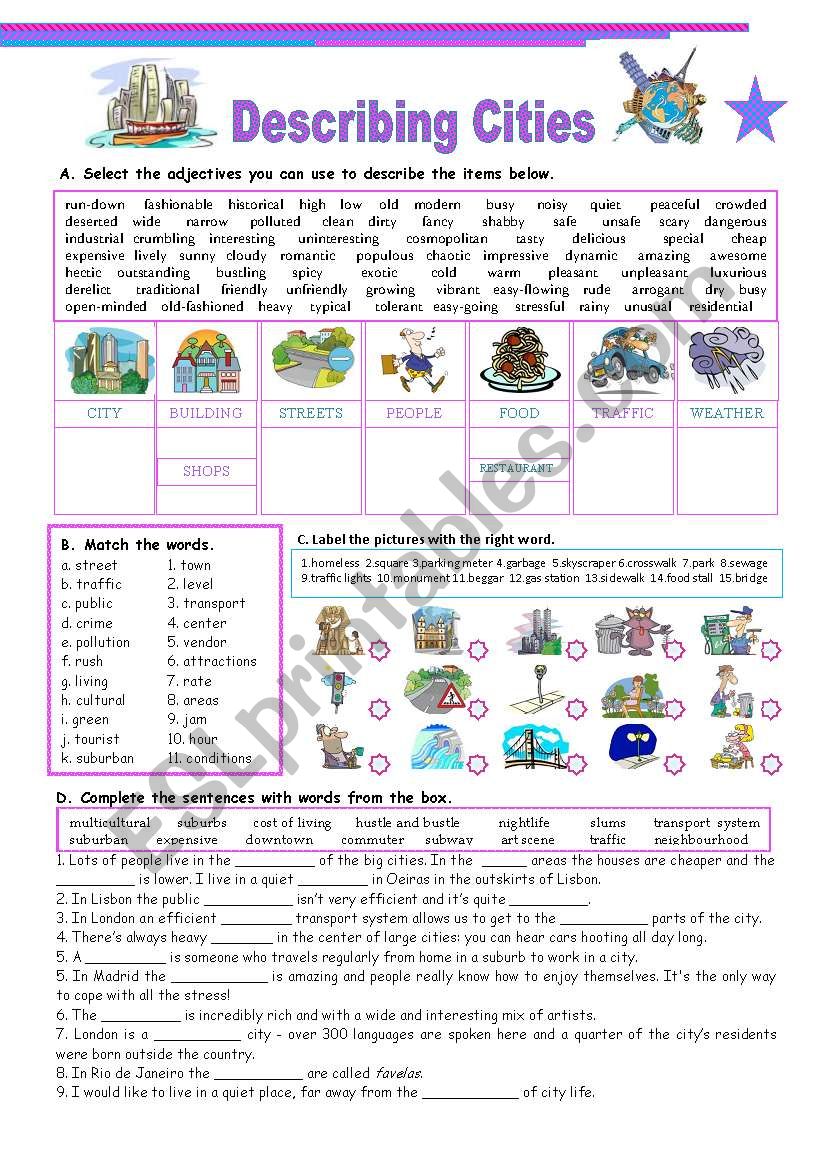 DESCRIBING CITIES key Included ESL Worksheet By Majocar