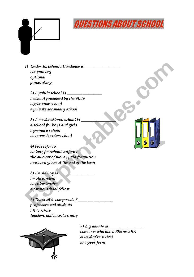 Questions about school worksheet