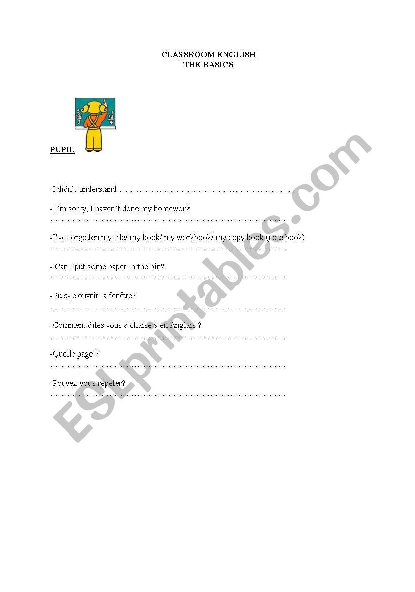 classroom english worksheet