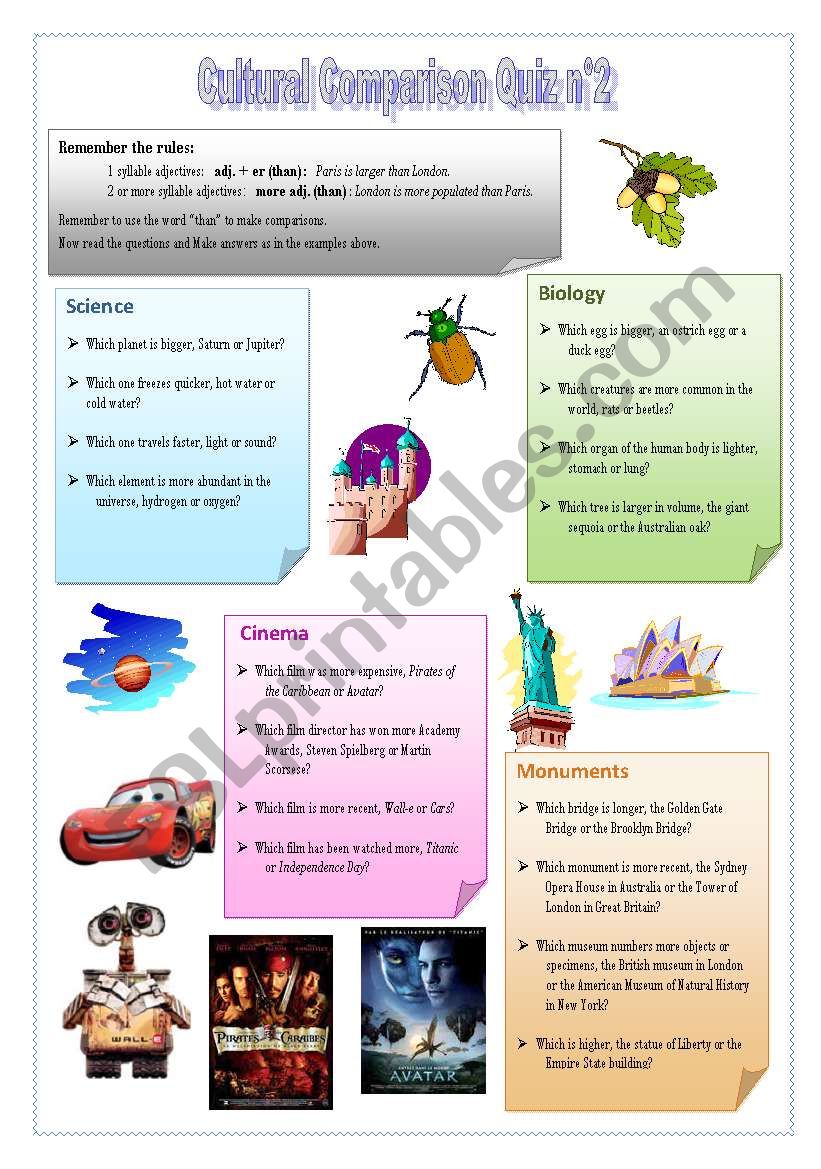 Cultural comparison quiz n2 worksheet