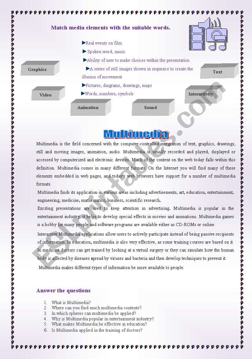 Multimedia worksheet
