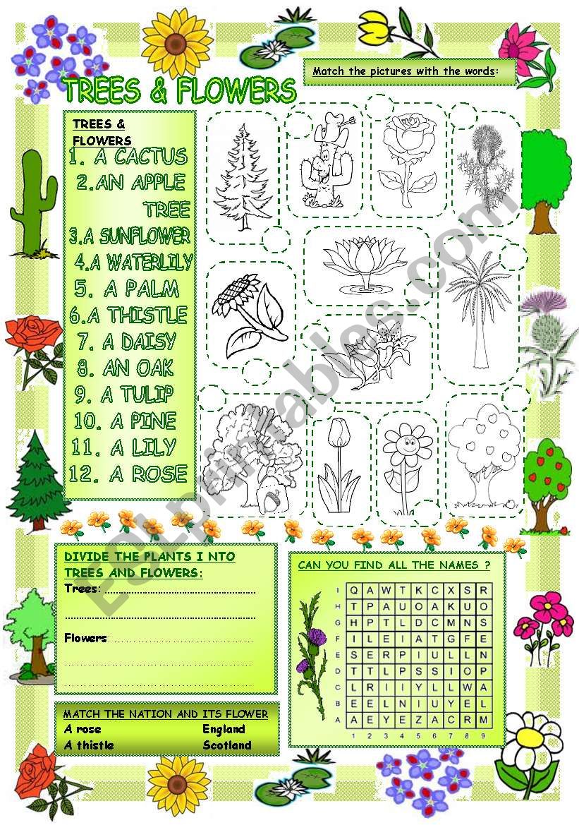 Elementary Vocabulary Series14 – Trees And Flowers - Esl Worksheet By 