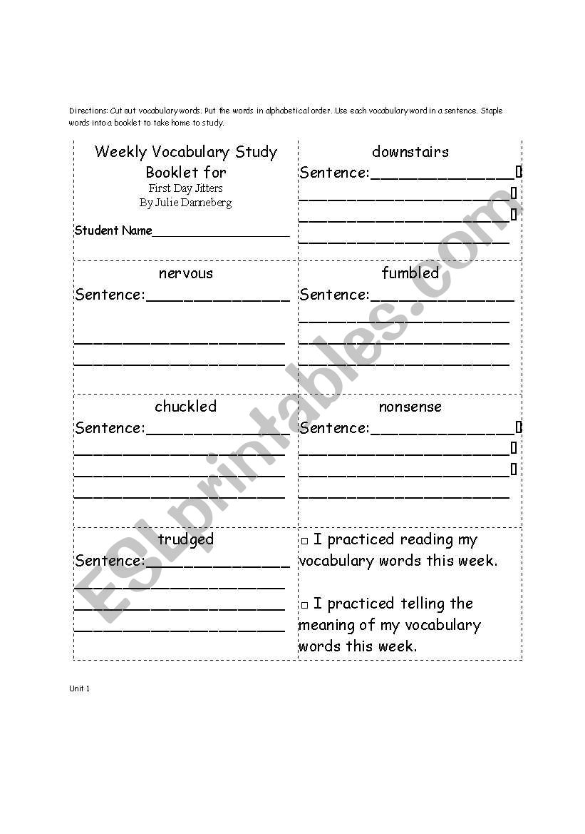 First Day Jitters Vocabulary ABC