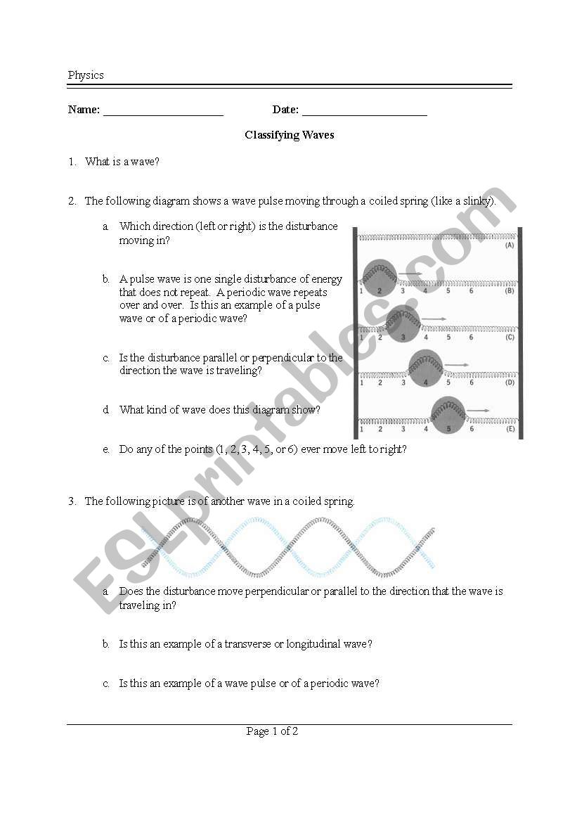 Physics - Waves worksheet