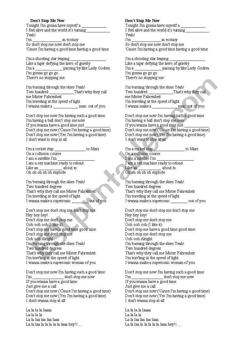 English Worksheets: Don´t Stop Me Now