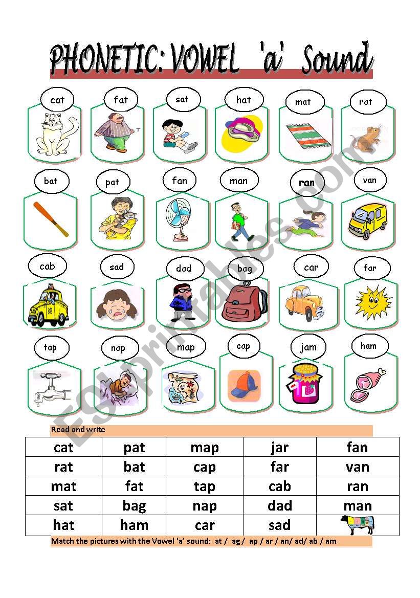 PHONETICS: ´a´ vowel sound 1A (pictionary) - ESL worksheet by jhansi