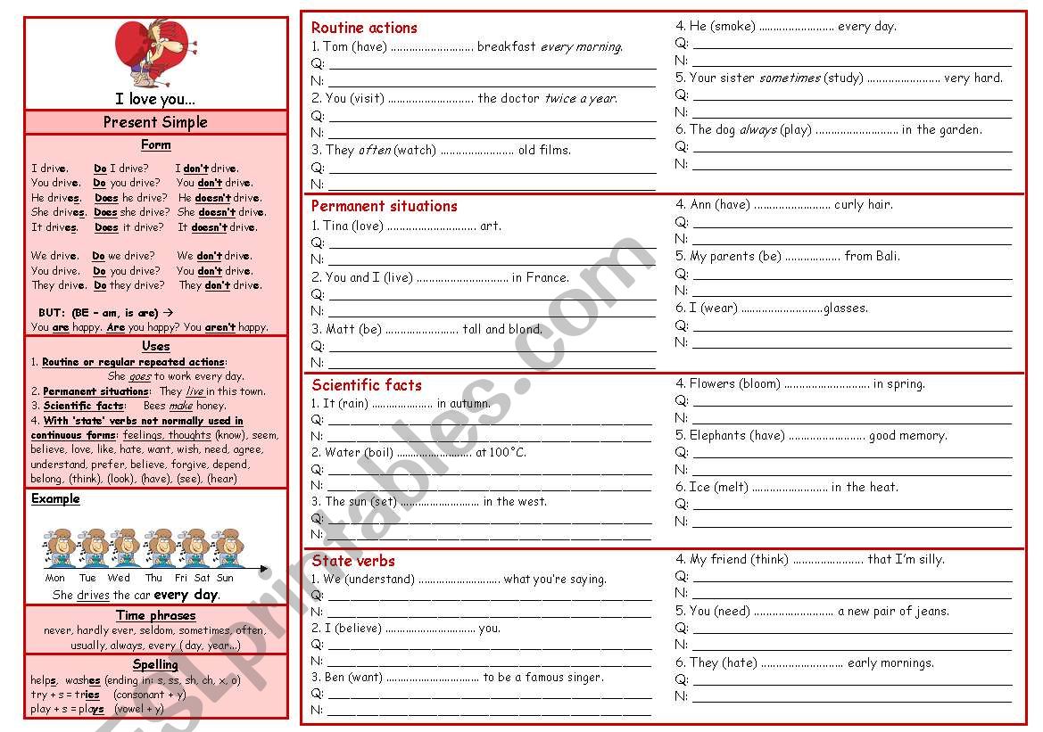 Tenses (1) - Present Simple - all about it! (B&W), fully editable