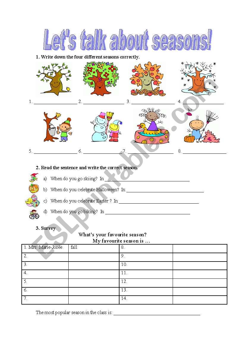 Let´s talk about seasons - ESL worksheet by mariejosees