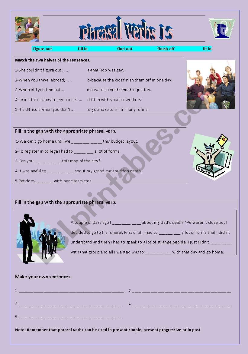 Phrasal verbs 15 worksheet