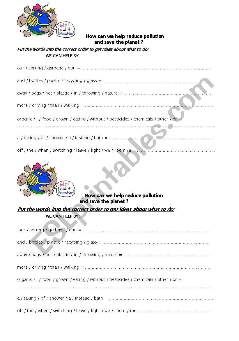 Let´s be environment friendly ! - ESL worksheet by Minie