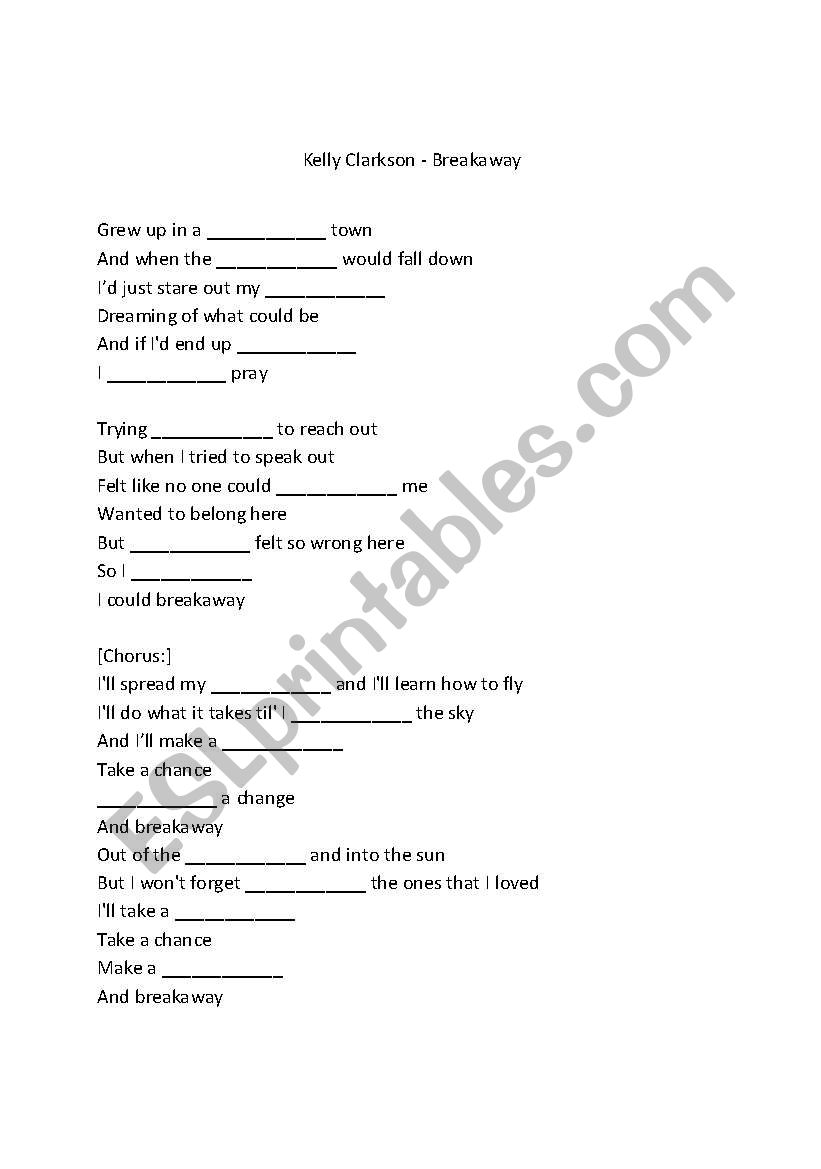 Kelly Clarkson worksheet