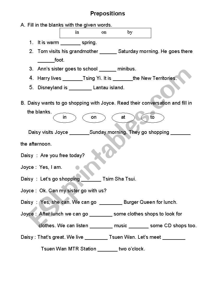 P. 2 Prepositions worksheet