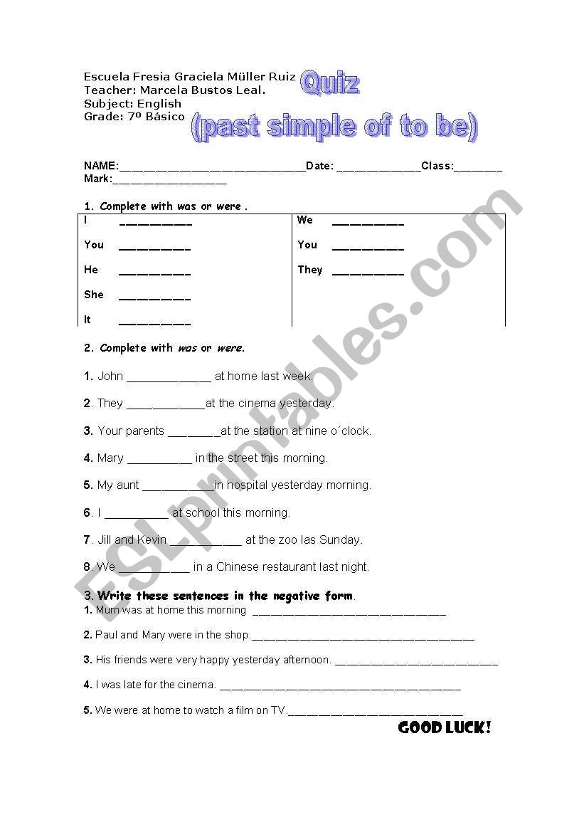 quiz past simple  worksheet