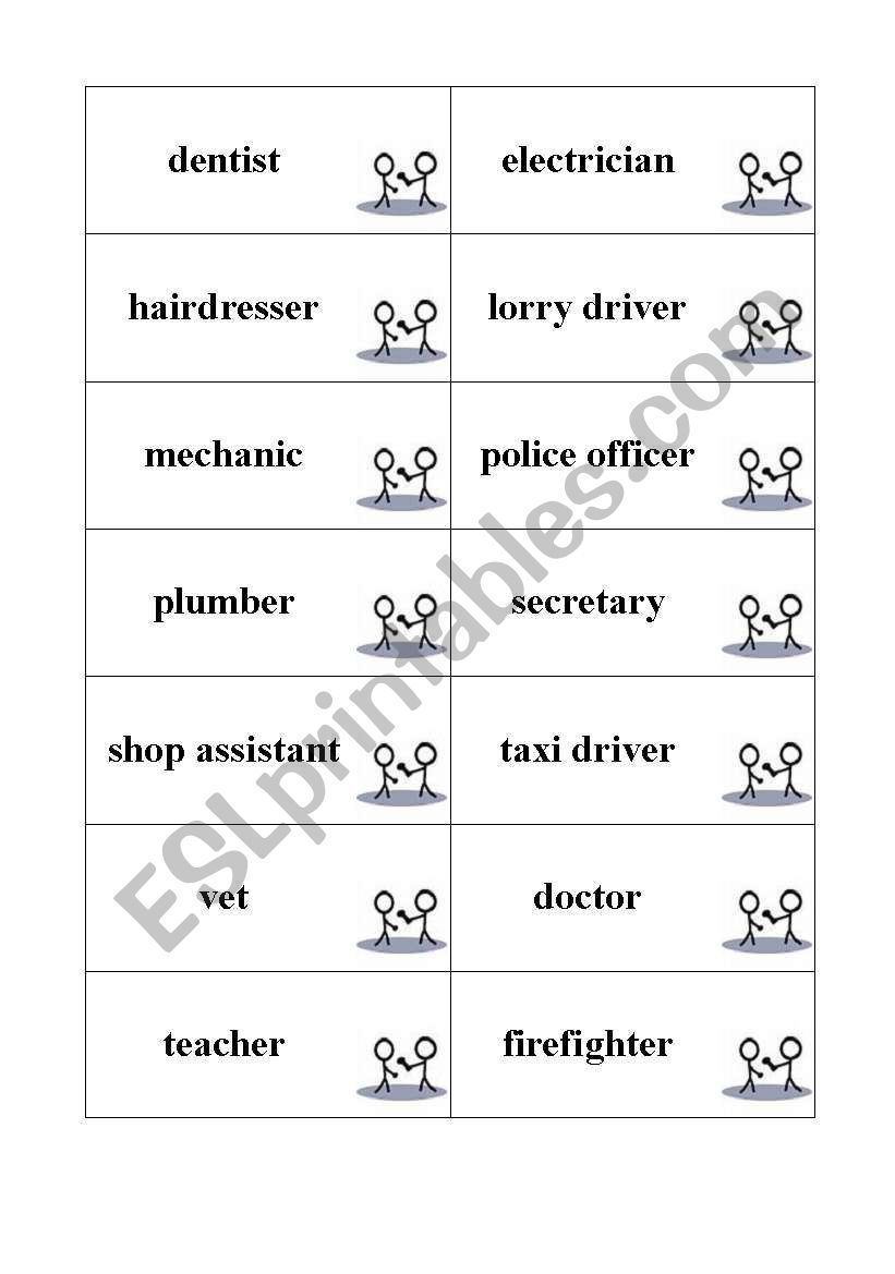 Activity cards, JOBS worksheet
