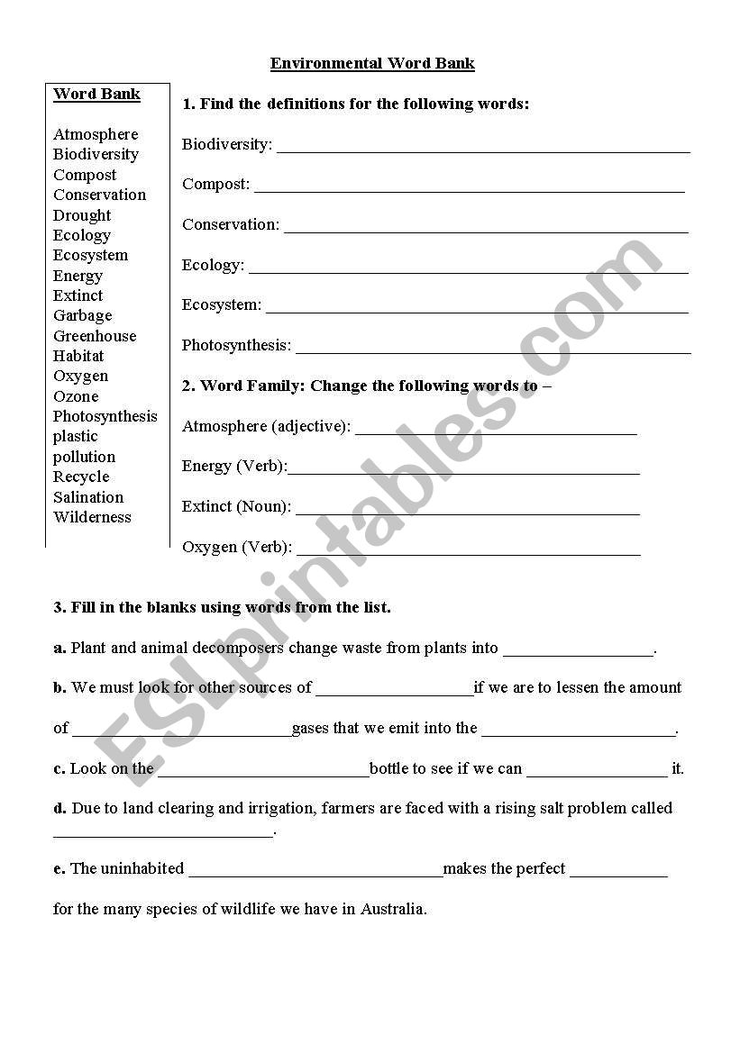 Environmental worksheet