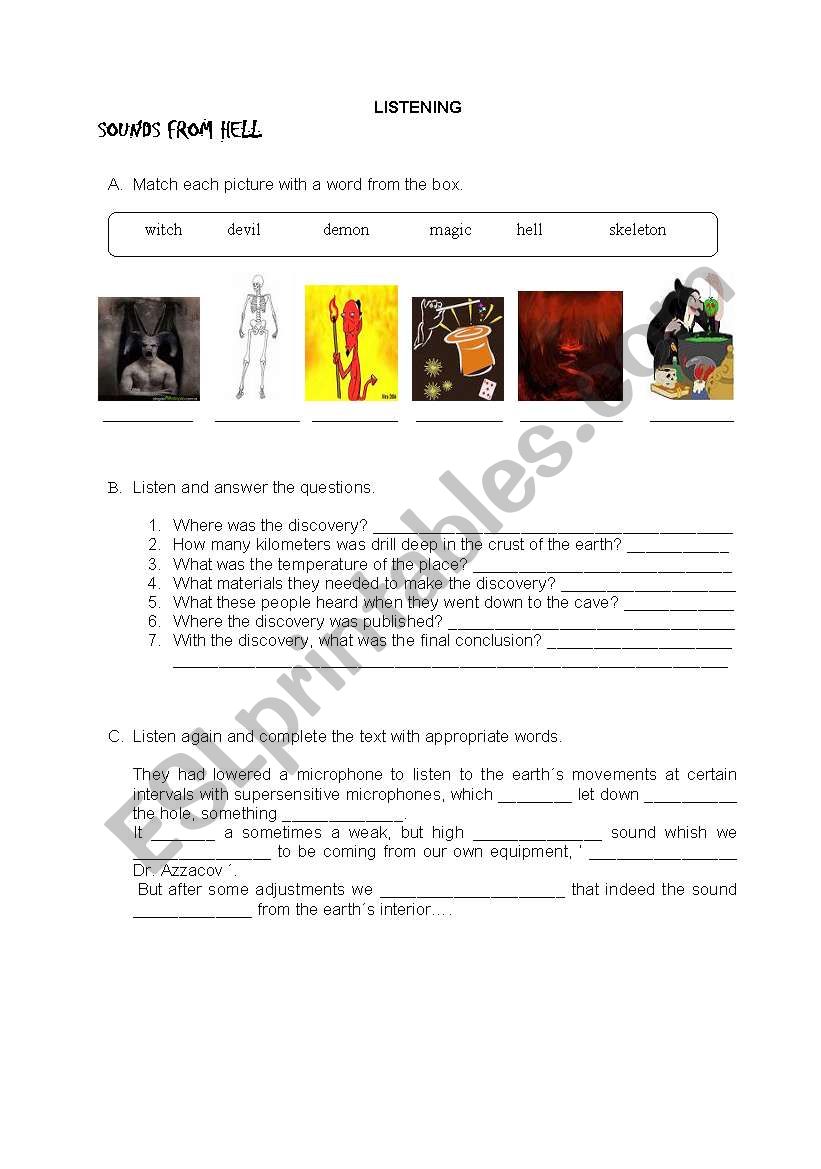 sounds from hell worksheet