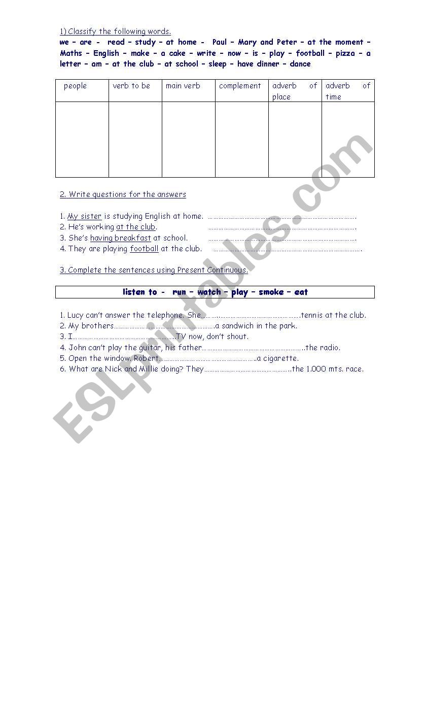 PRESENT CONTINUOUS worksheet