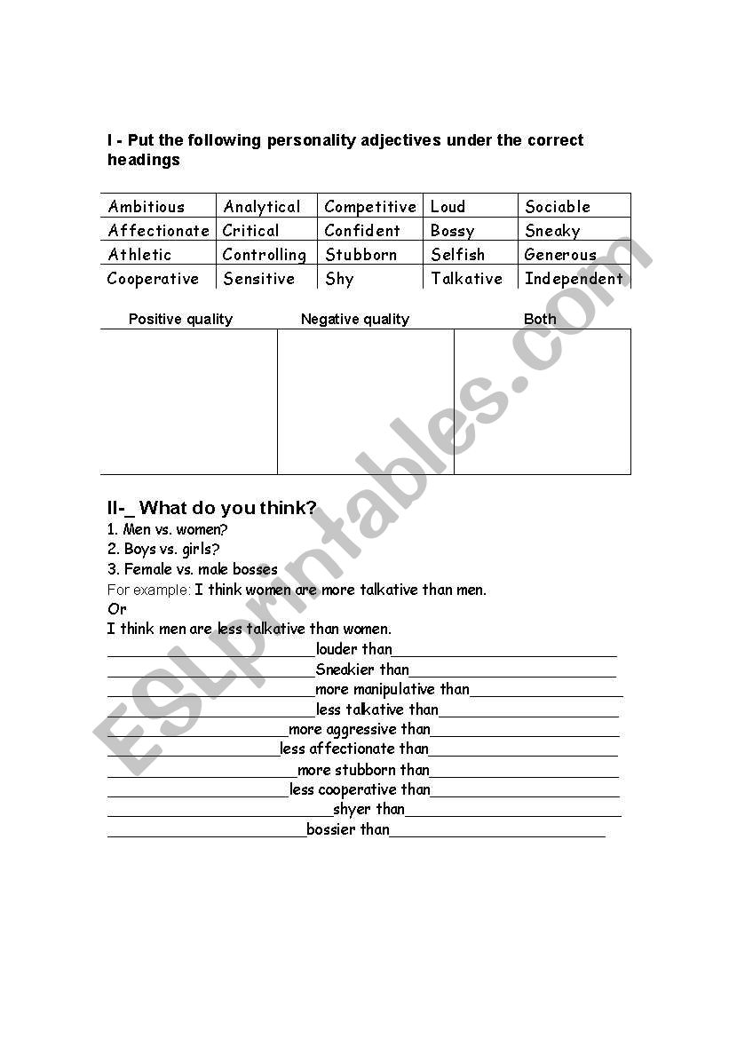 men and women worksheet