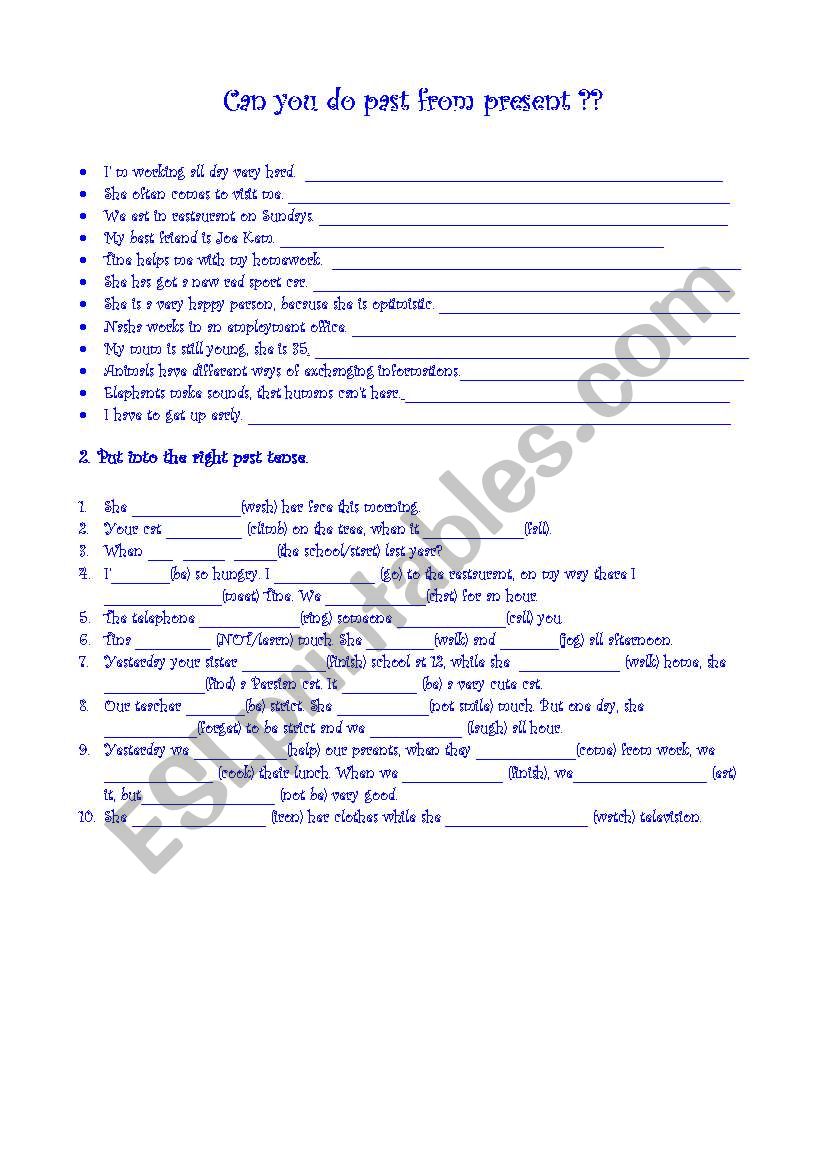 do past from present worksheet