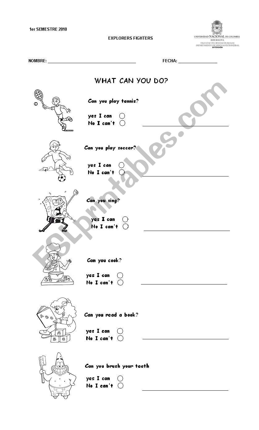 Can/Cant worksheet