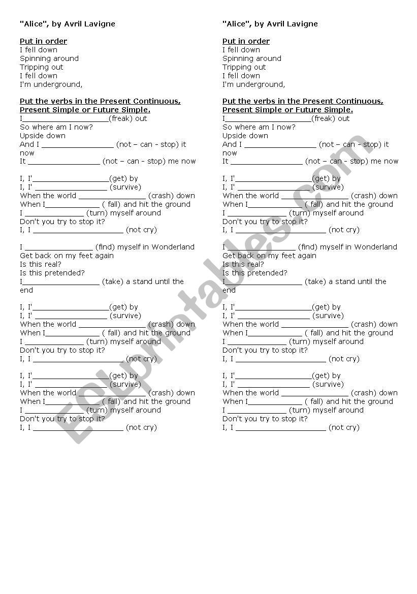 Alice worksheet