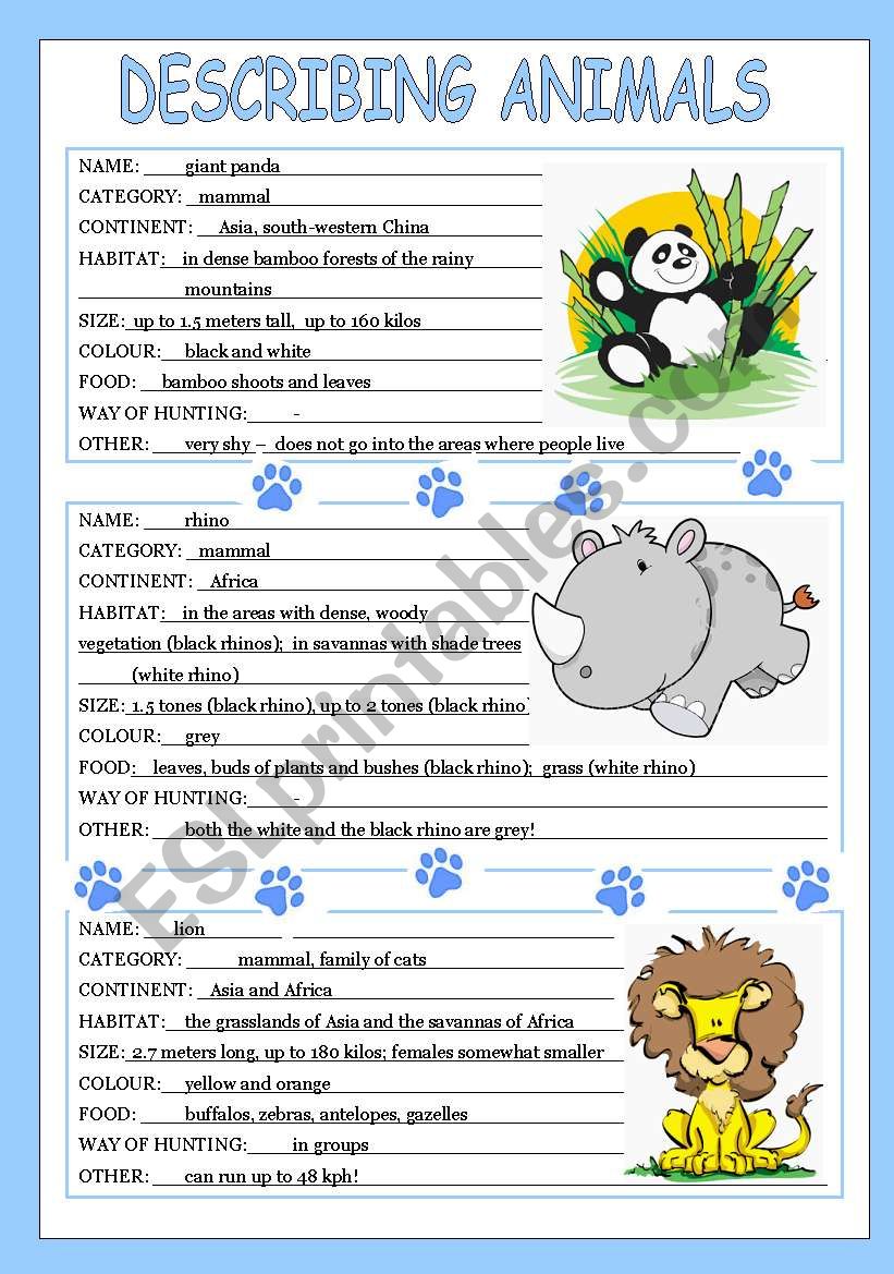 worksheet environment animal describing by 3/3 ESL  veljaca82 worksheet animals