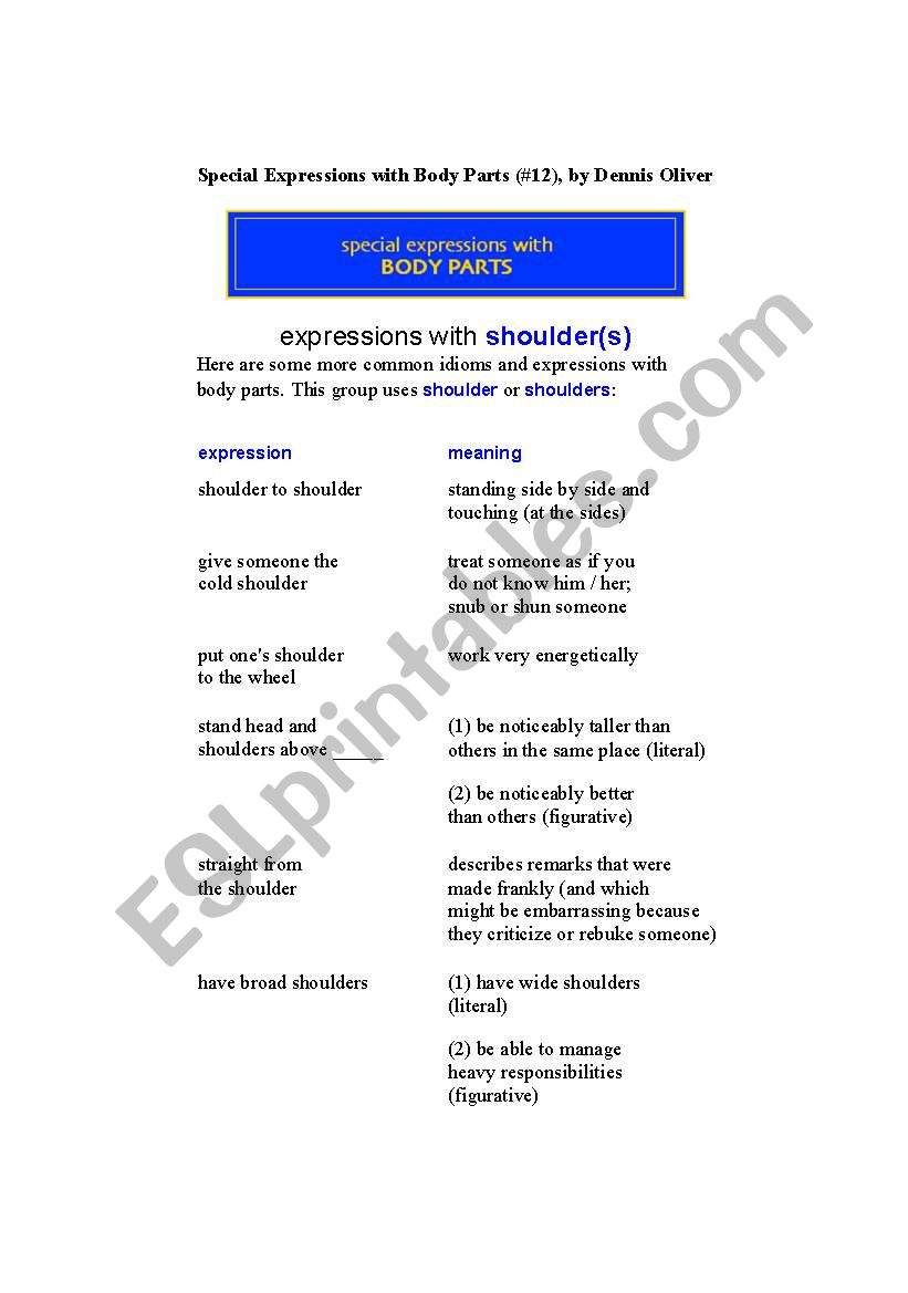 Body Parts worksheet