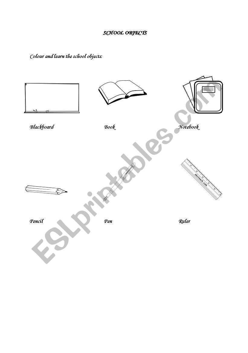 Basic School Objects worksheet