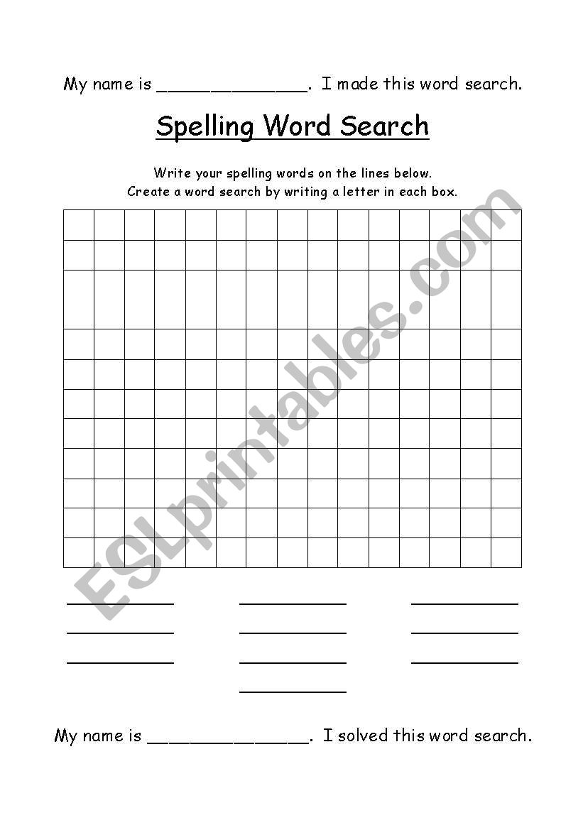 English Worksheets Make A Spelling Word Search