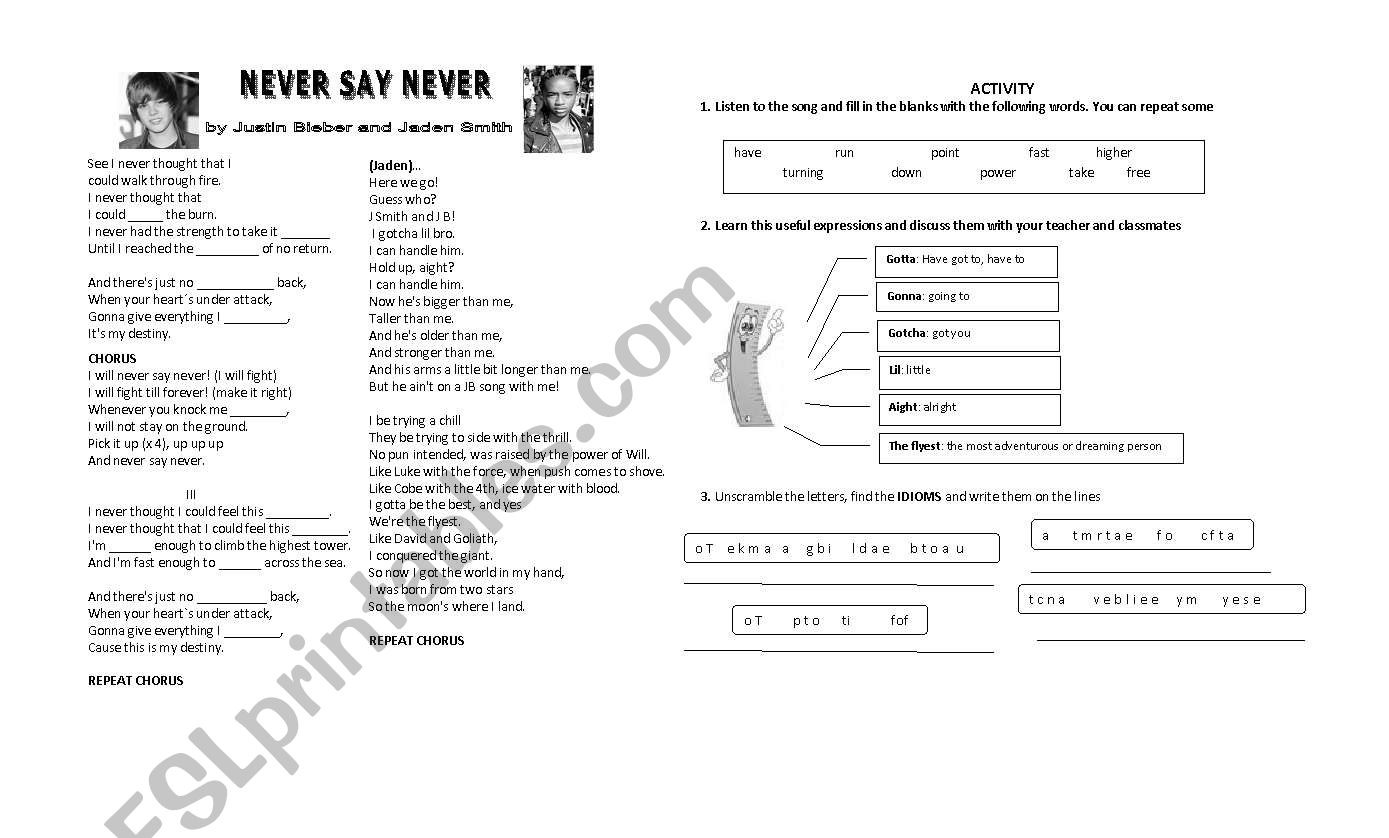 SONG FOR SEVERAL TOPICS ESL Worksheet By Deludim