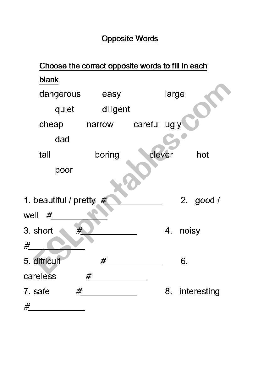 English worksheets: Opposite words