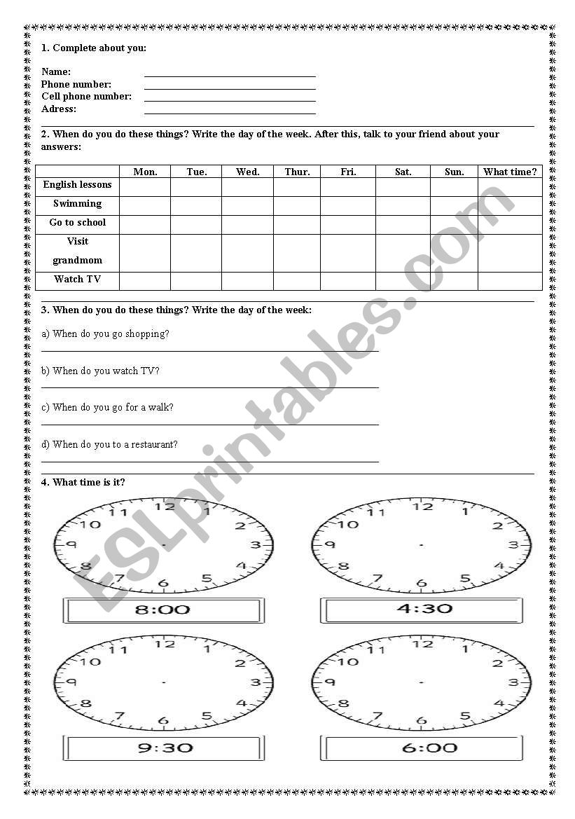 Talk about yourself worksheet