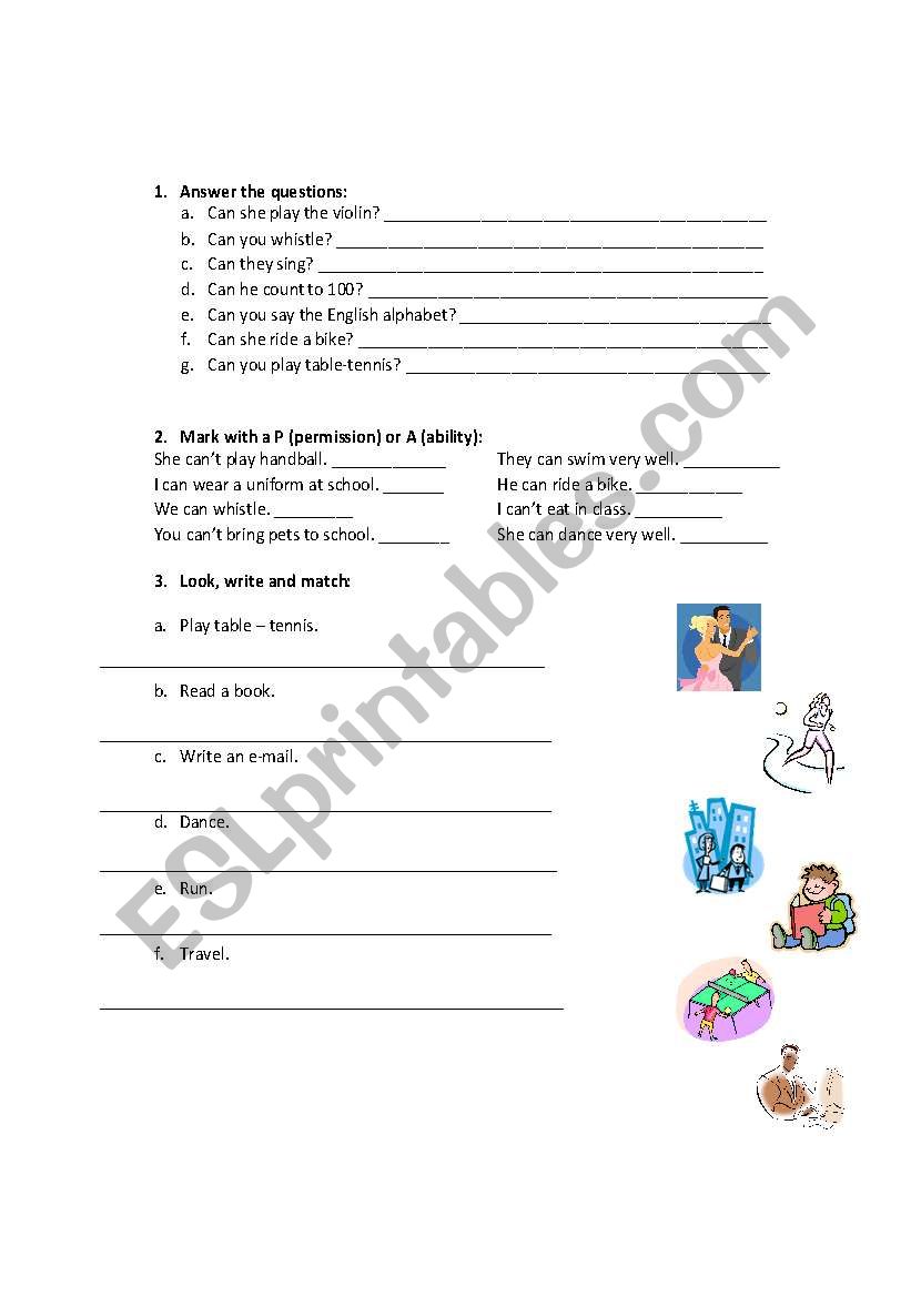present continuous / can worksheet