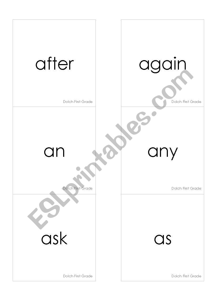 first grade dolch word flashcards