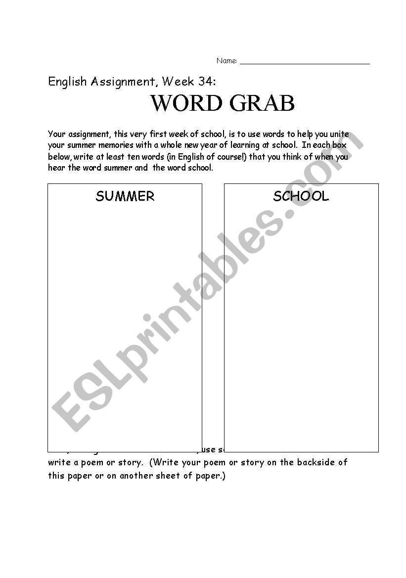 Word Building--Summer/School worksheet