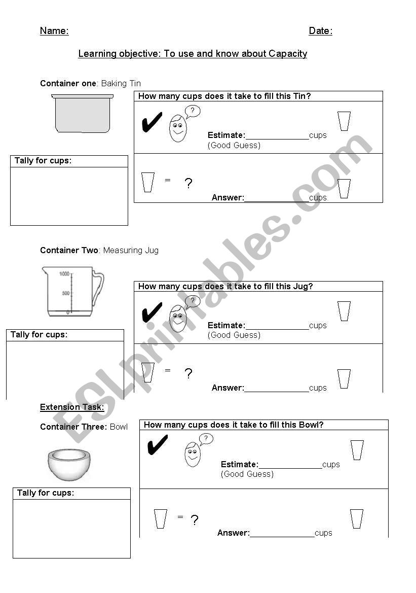 Capacity  worksheet