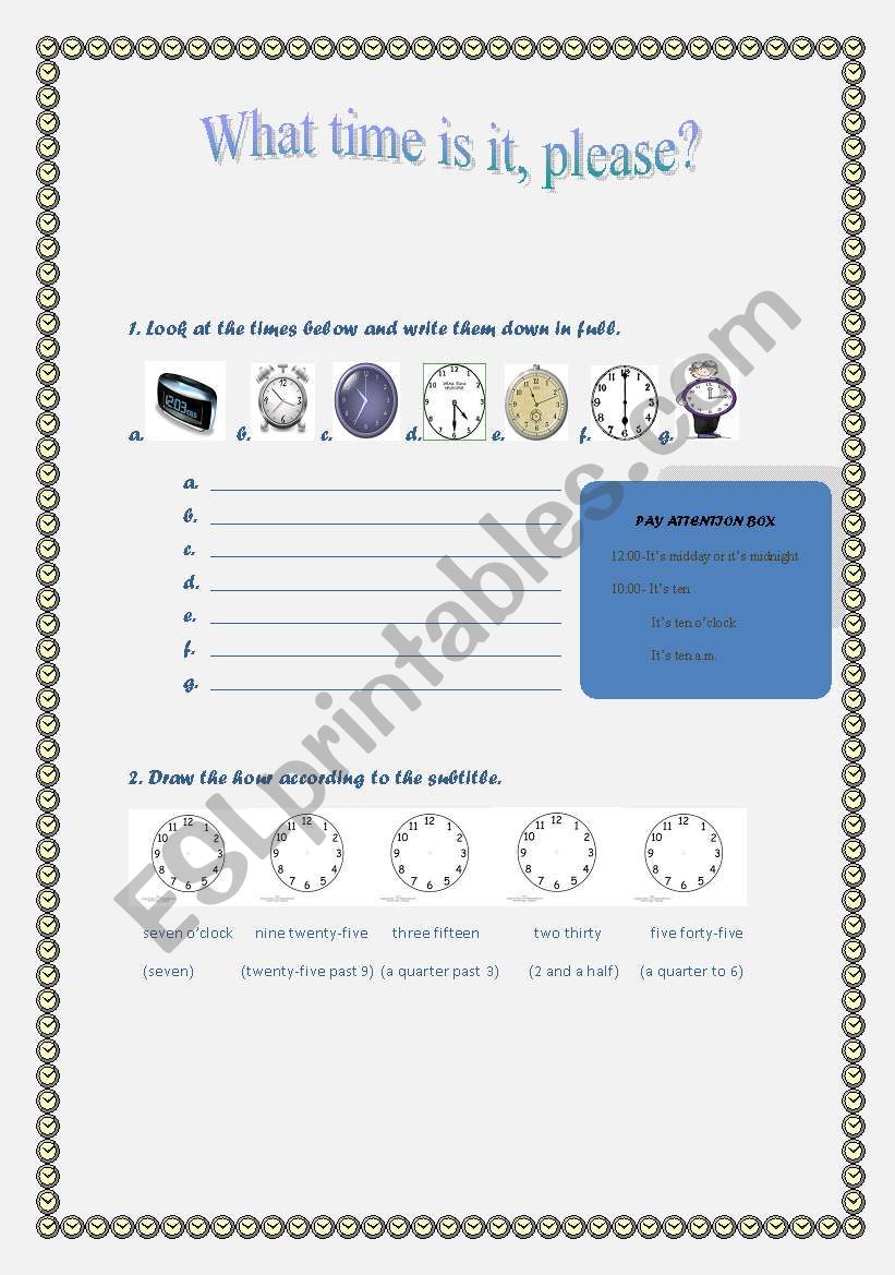 what time is it, please? worksheet