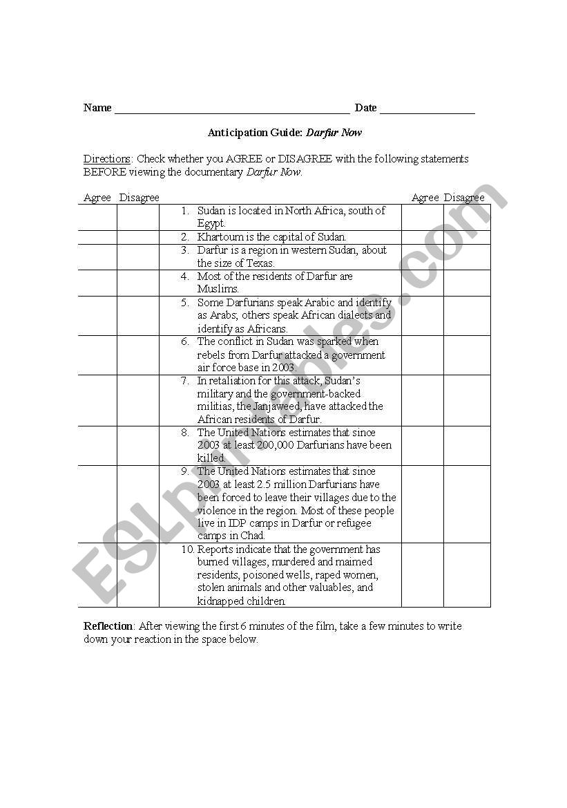 Darfur Now worksheet