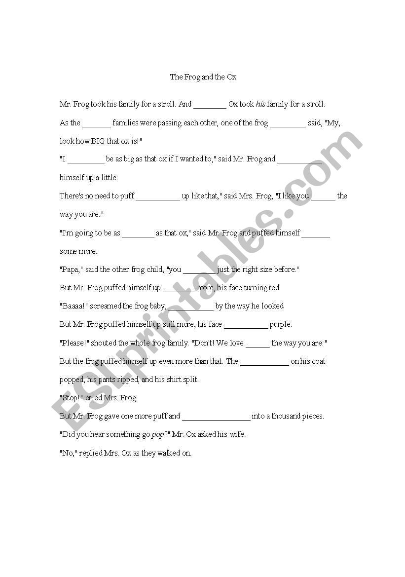 Cloze Activity worksheet