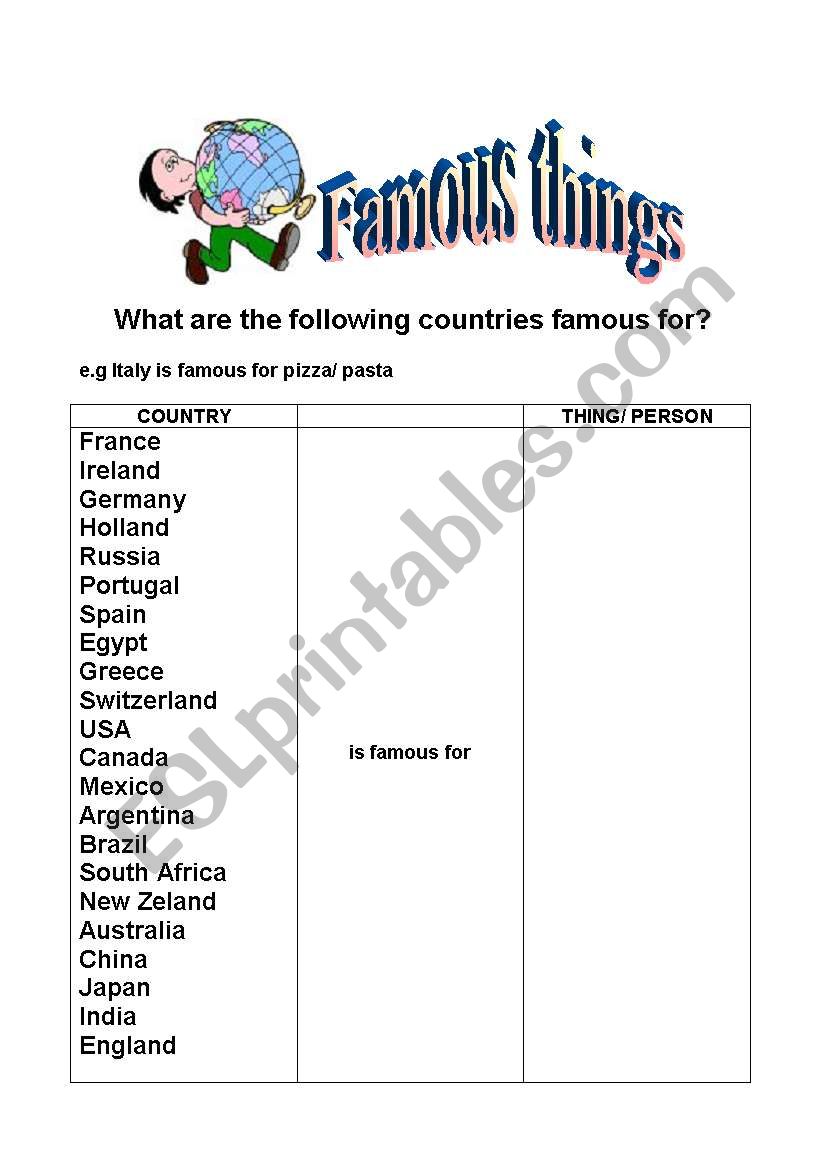 Famous things worksheet