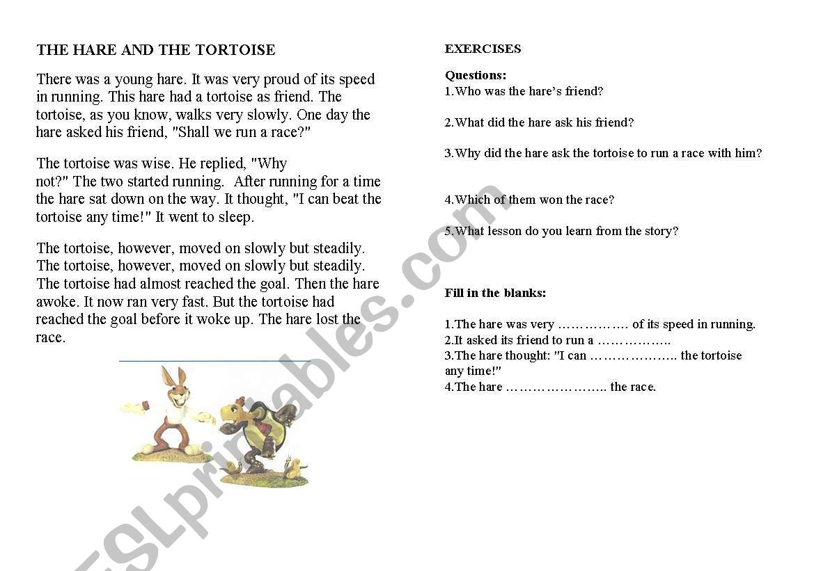 The hare and the tortoise worksheet