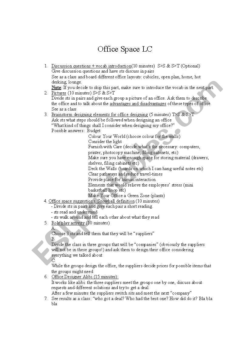 office space worksheet