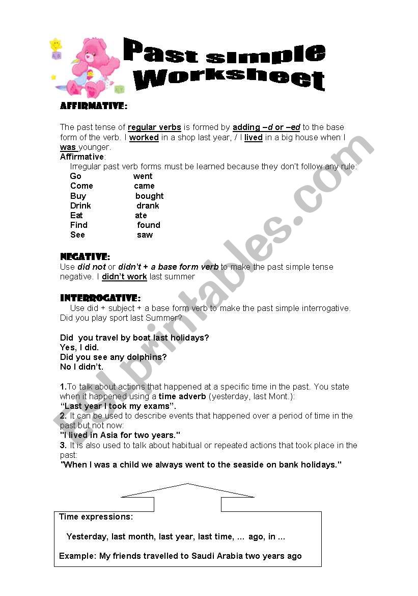 worksheet past simple worksheet